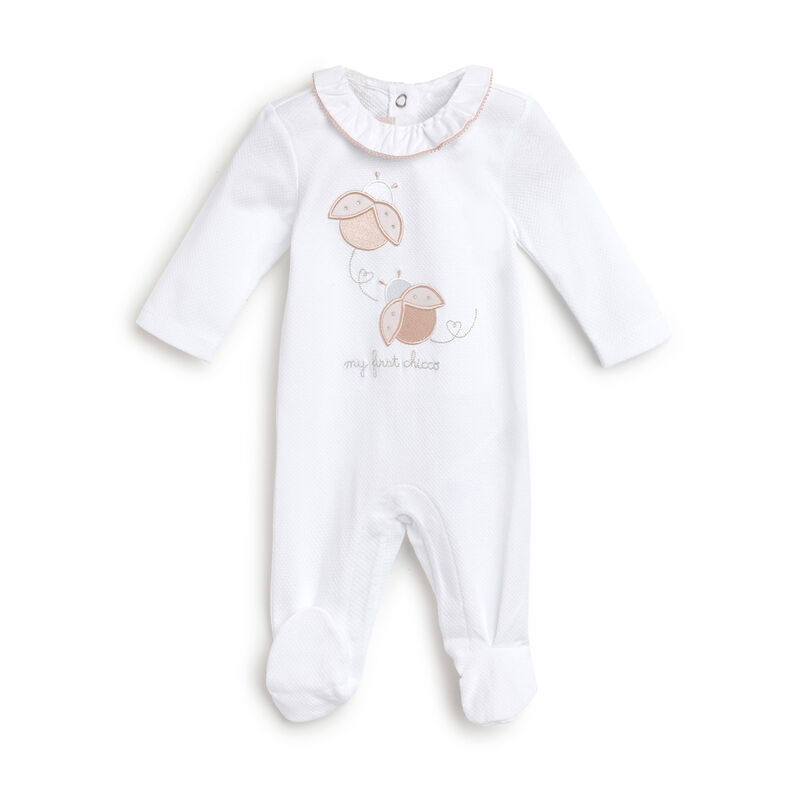 Girls White Applique Leg Opening Babysuit image number 0